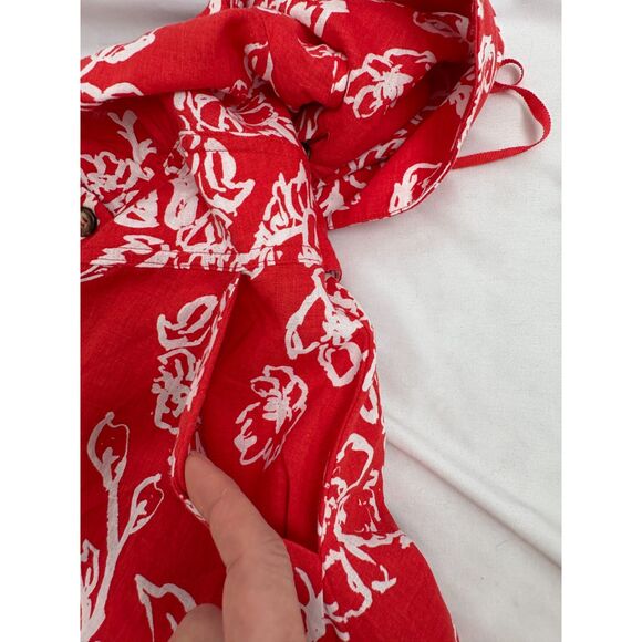 Free People Linen Red Floral Dress Size 6 Button Front Cottagecore Prairie Cute - Picture 7 of 11